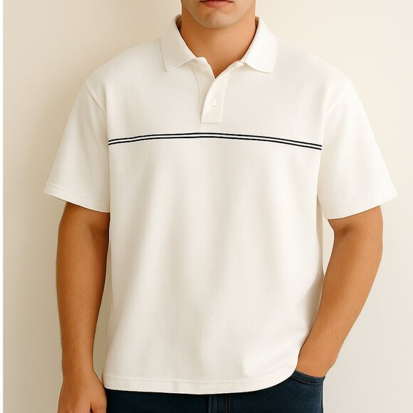 GAP Men’s Polo Shirt XS White Cotton Stripe USA Made Heavyweight Oversized Boxy - Picture 1 of 7
